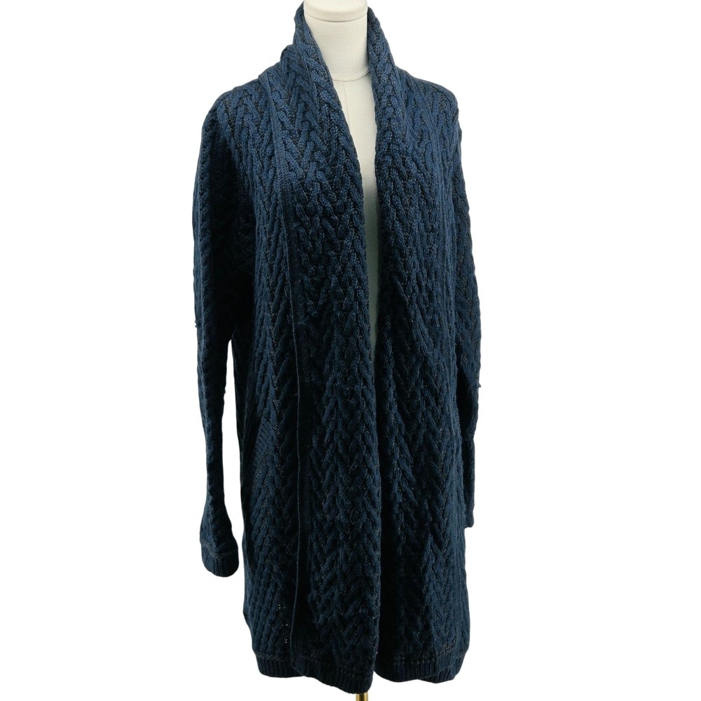 Aran Crafts Sweater Cardigan Womens XL Blue Cable-Knit Open Heavyweight Ireland